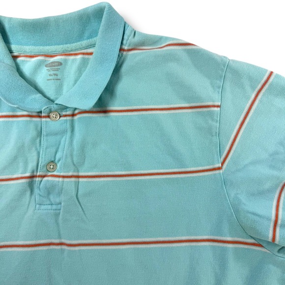 Old Navy Striped Polo Shirt Men's XL Aqua Blue Orange Cotton Short Sleeve - Picture 8 of 8